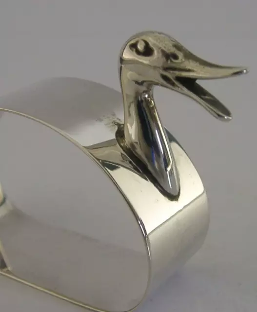 English Solid Sterling Silver Duck Napkin Ring 1955 Bird Animal Novelty