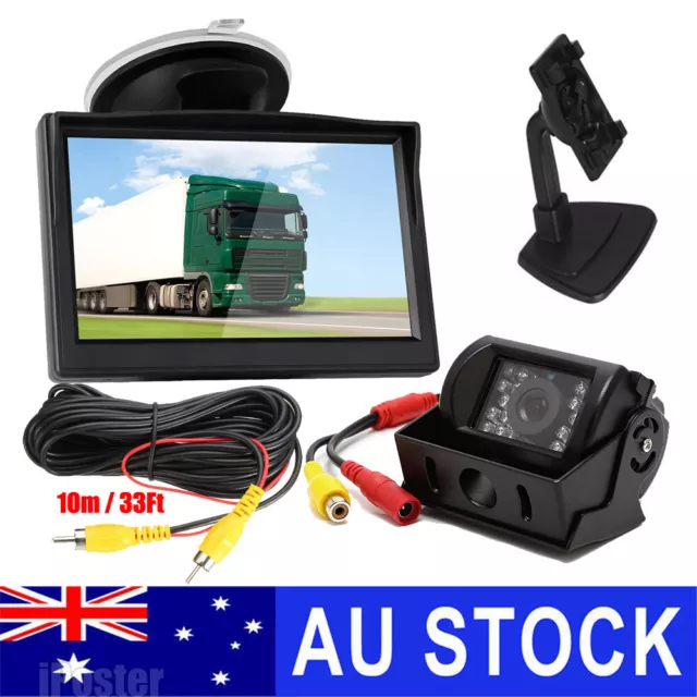 Wired 5" Car Monitor Reversing Camera Rear View Kit 12-24V For Van Truck Caravan