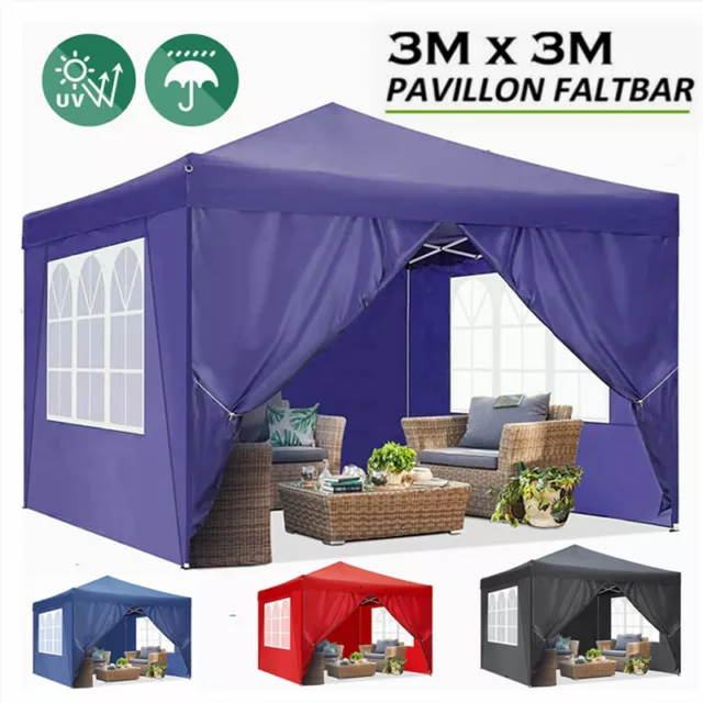 3x3m Pavillon abnehmbare Seitenteile Garten Party Festzelt verschiedene Farben