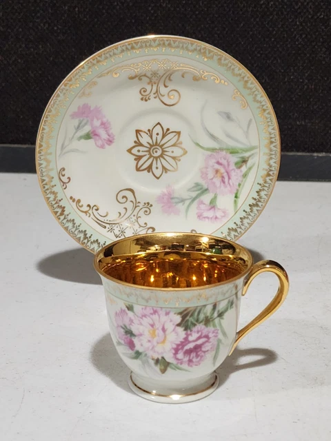 Le Mieux China 24 Kt 1 Cup Saucer Set Gold Wash Delicate Pink Flowers 24 90 Picclick Uk