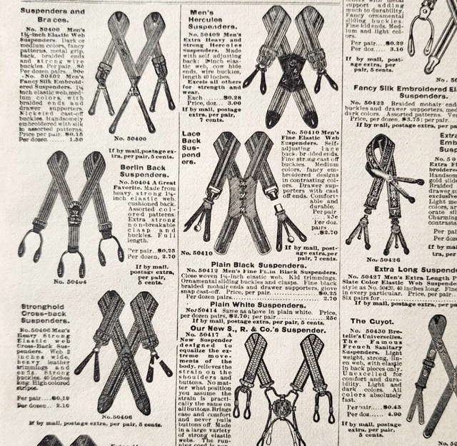 1900 Suspenders Clothing Advertisement Victorian Sears Roebuck 5.25 x 7"