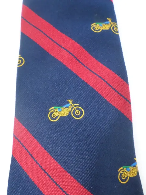 Tommy Hilfiger Tie Red Blue Stripes with Motorcycle Print 100% Silk Necktie