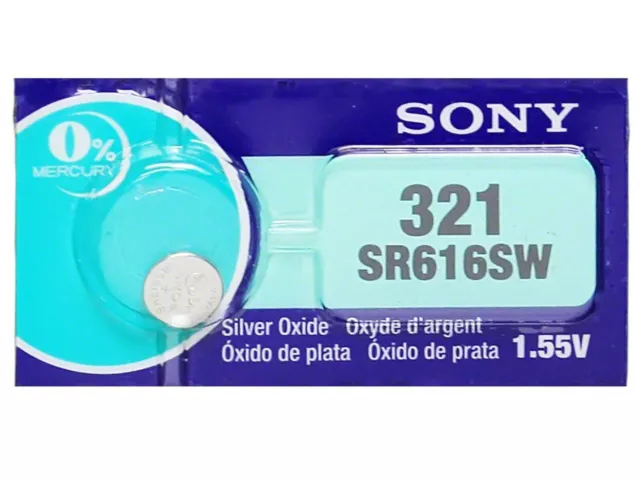 Sony 321 Pila Batteria Orologio Mercury Free Silver Oxide SR616SW Japan 1.55V