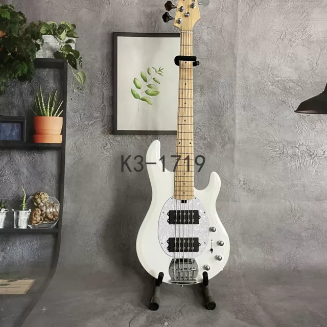 Custom 5String Electric Bass Guitar Maple Neck White Basswood Body Active Pickup