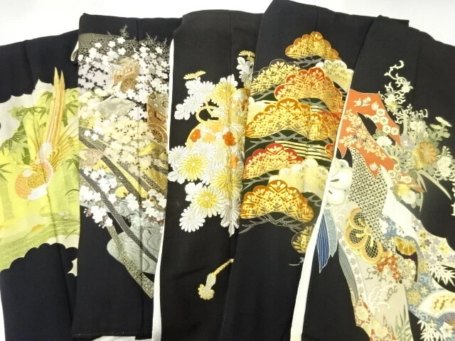 35994# Japanese Kimono / Antique Tomesode / Set Of 5
