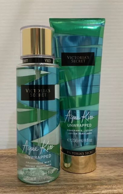 VICTORIA S SECRET AQUA KISS Unwrapped Fragrance Mist and Lotion
