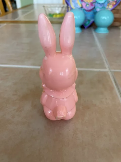 FUN 1950's HARD PLASTIC EASTER BUNNY RABBIT TOY RATTLE PINK IRWIN ? 3