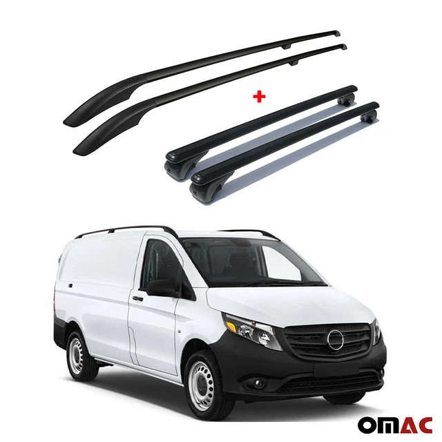 ROOF RACK RAIL + Cross Bars Carrier Set Black For Mercedes Metris 2014