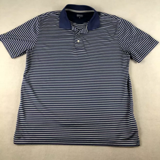 Brooks Brothers Polo Shirt Mens Large Blue White Striped Golf Performance