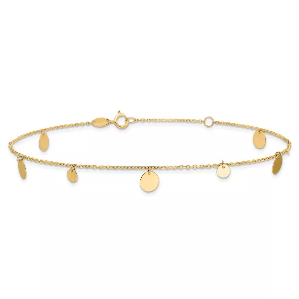 14K Yellow Gold Circles 9 inch Plus 1 inch Anklet Ankle Bracelet
