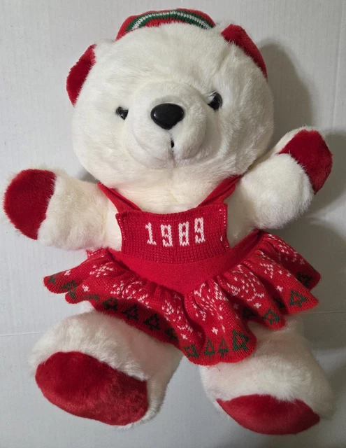 VINTAGE 1989 KMART Christmas White Teddy Bear Plush Stuffed Animal Dress &  Hat $47.85 - PicClick CA