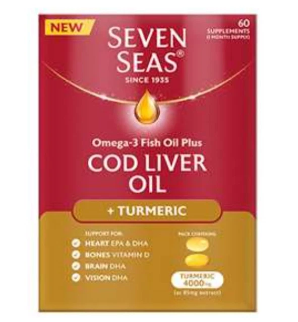 SEVEN SEAS COD Liver Oil + Turmeric 60 Supplements 4000mg Free P&P £7. ...