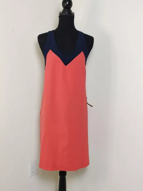 Felicity & Coco colorblock shift Coral and Navy Shift Dress Sz S New B8 3