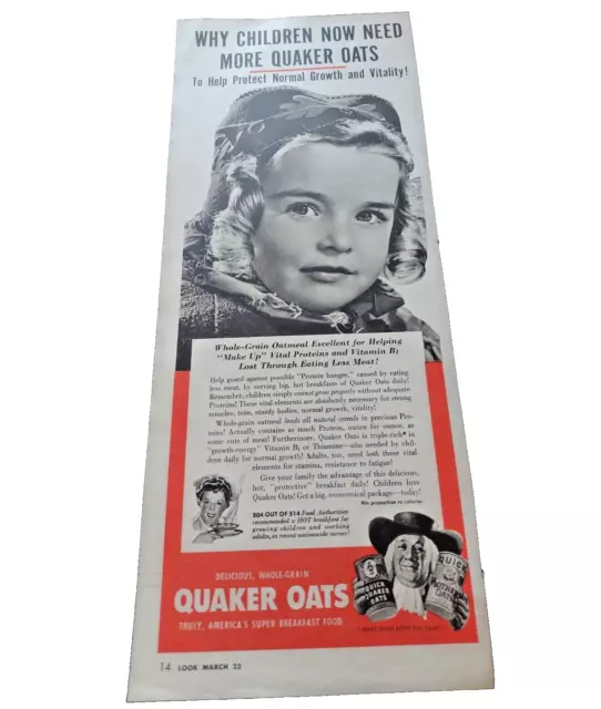 Vintage Quaker Oats Original Print Ad Americas Super Breakfast Children Need Now