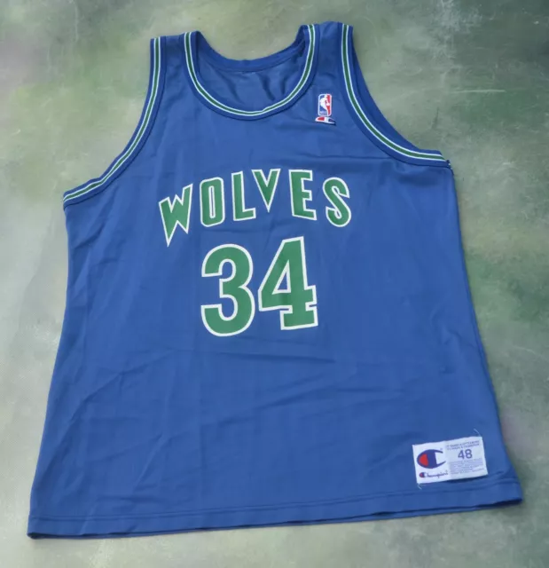 Champion Minnesota Timberwolves JR Isaiah Rider #34 Autographed Jersey Size 48.