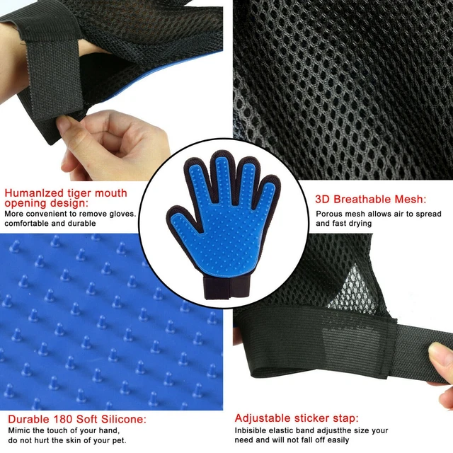 1 Pair Pet Dog Cat Hair Remover Mitt Massage Brush Deshedding Grooming Gloves 2