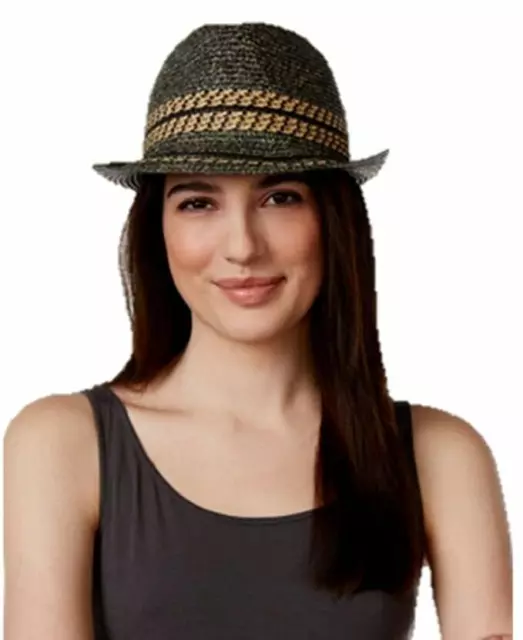 NWT Collection XIIX 18 Black Natural Tweeded Tribal Fedora Hat OS One Size