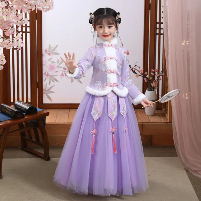 Baby Girl Tang Suits Cheongsam Dress Embroidered New Year Chinese Fleece Vintage