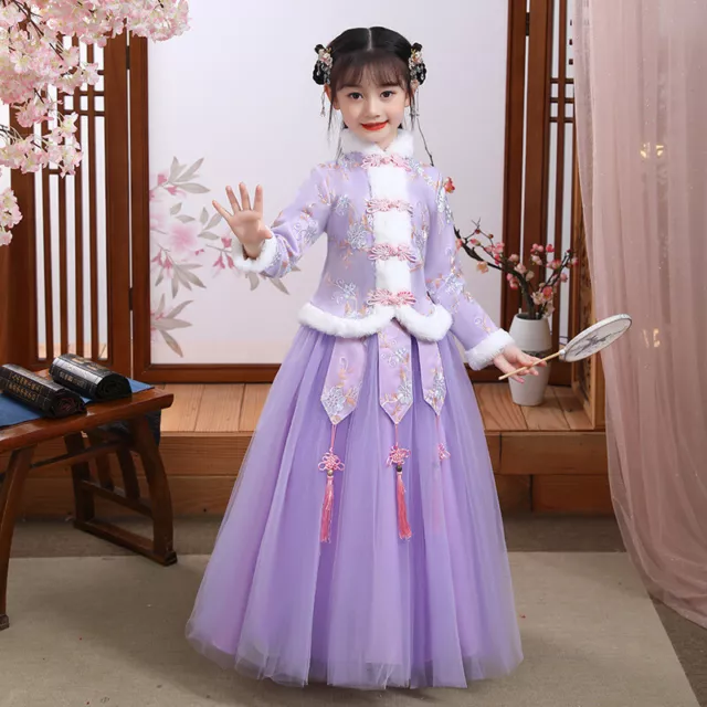 Baby Girls Tang Suit Cheongsam Dress Embroidered New Year Chinese Fleece Vintage 5