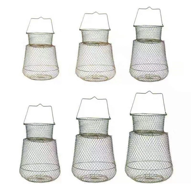 Panier à Poisson Pliable – Fil D'acier, 25 Cm De Diamètre, 40 Cm De Long – Doré, Antirouille – Pour Crevettes, Crabes
