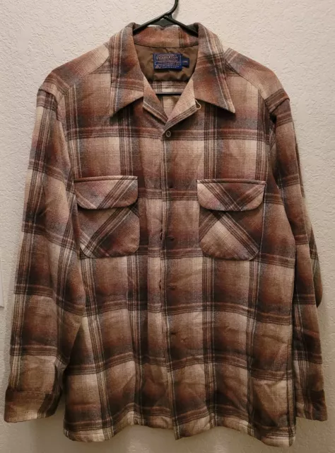 Pendleton Virgin Wool Flannel Shirt Mens Large Long Sleeve Button Up Brown Plaid