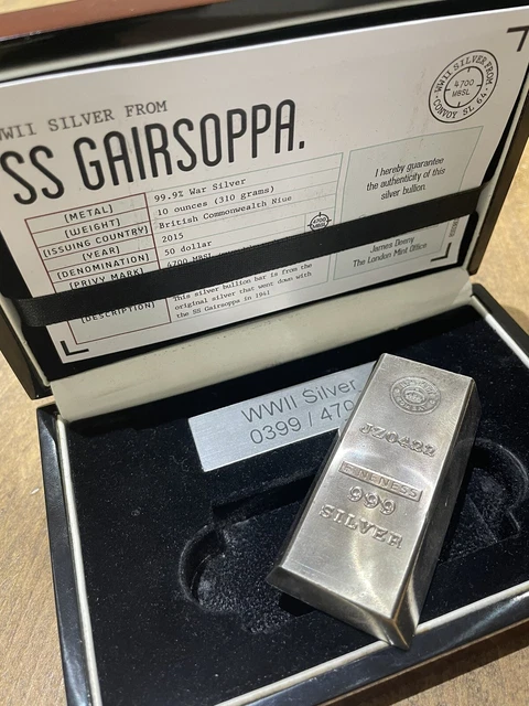 Ss Gairsoppa 10 Oz War Silver 999 Bullion Bar 4700 Minted