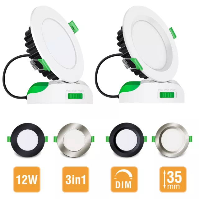 12W LED Downlight 90mm Cutout Tri-Color Changeable Dimmable Flat/Recessed Light