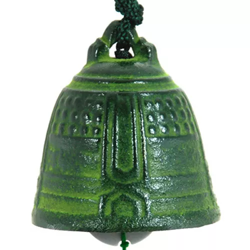 Japanese Furin Wind Chime Bell Nambu Cast Iron Iwachu Green Temple Made in Japan