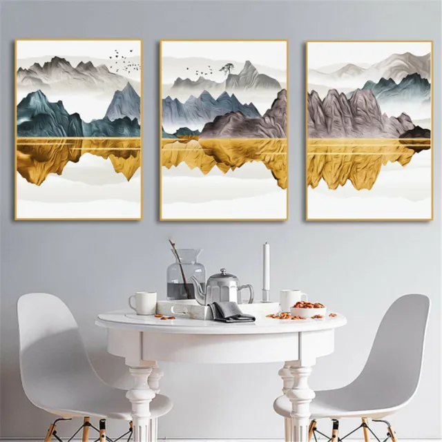 Nordic Golden Mountain Landscape Canvas Art Poster Painting Wall Decor Unframed