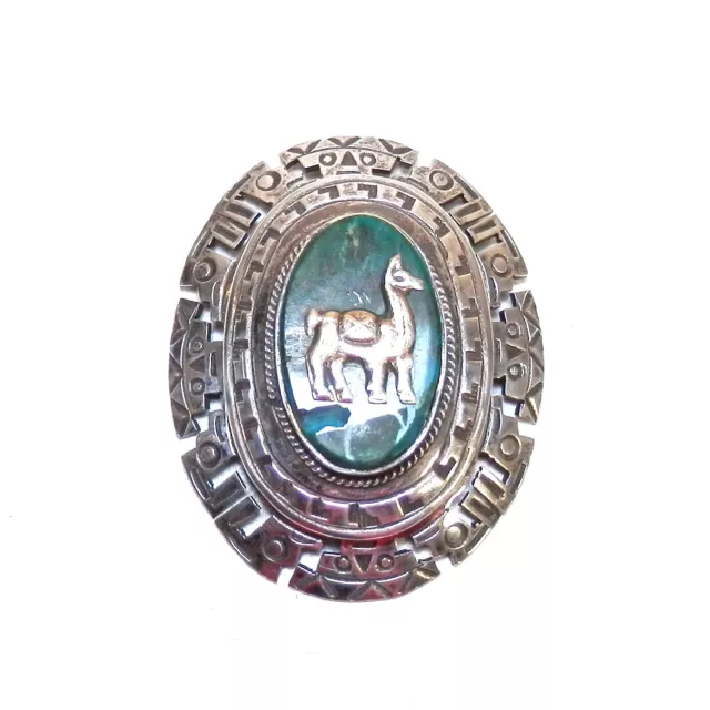 Vintage Peru Aztec Inca Lama Sterling silver 925 gold 18K Brooch Pin or Pendant