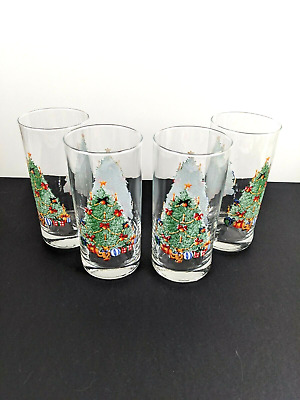 Vintage Christmas Tumblers Set of 4 Crisa Double Sided Old Style Tree Holiday