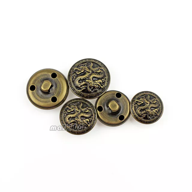 12 pièces anciens boutons métalliques bronze or dragon tiges rondes embellissements 3