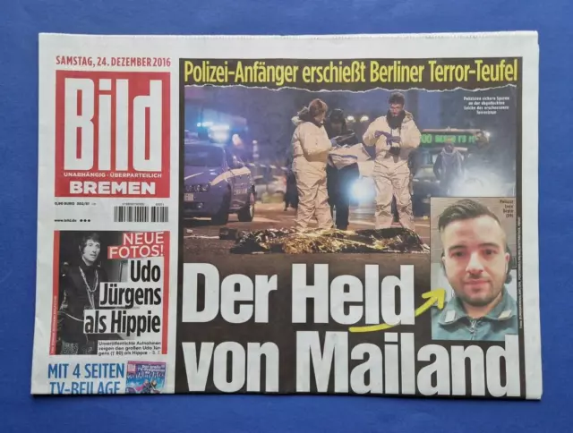 Bild Zeitung - 24. 12. 2016 - Der Held von Mailand * Udo Jürgens als Hippie