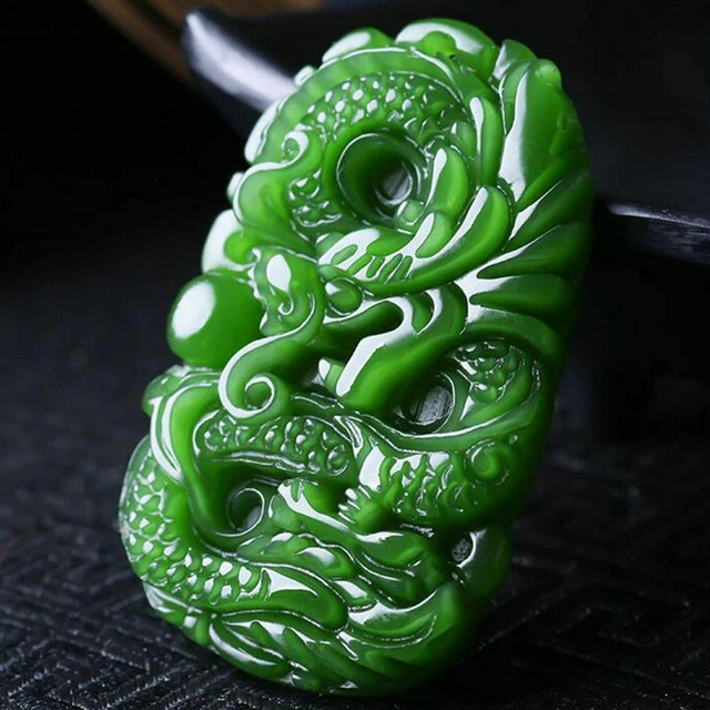 Natural Green Jade Dragon Necklace Pendant Fashion Hand-Carved Lucky Amulet 3