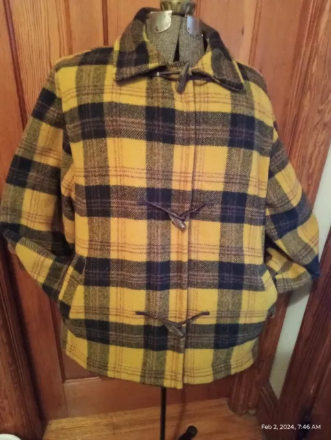 VTG Woolrich Jacket Women's  Plaid Wool Blend Zip Up w Toggles  Sz XL  USA NICE