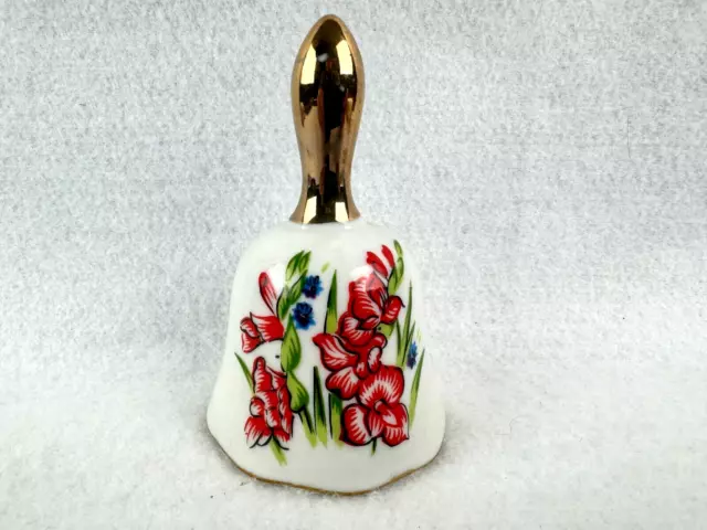 Vintage Enesco Porcelain Bell August Gladiola Strongwilled Flower Month Japan