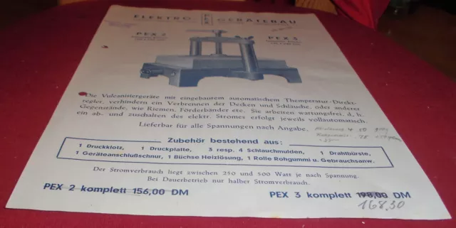 alt prospekt blatt PEX elektro müller vulcanisier gerät  reklame werbung 1949