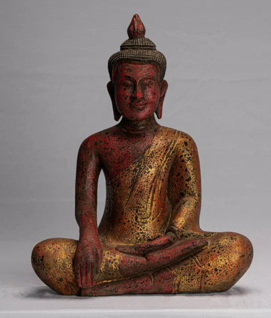 Ancien Khmer Style Se / Asie Bois Enlightenment Statue de Bouddha -