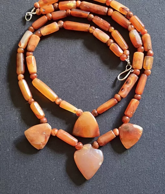 Ancient carnelian Idar Oberstein trade beads & Arrow Carnelian pendant necklace