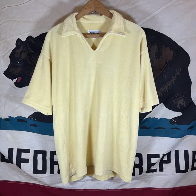 Vintage 70s 80s Urban Instinct Yellow Terry Cloth Polo Shirt Size Large 22.5x28