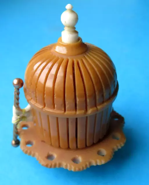 Antique  Tagua Nut Pierced Sewing Birdcage Like Wind Up Tape Measure.