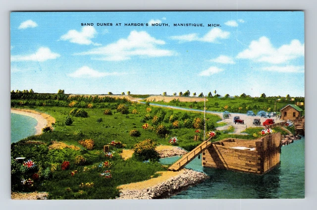 Manistique MI-Michigan, Sand Dunes at Harbor's Mouth, Vintage Postcard