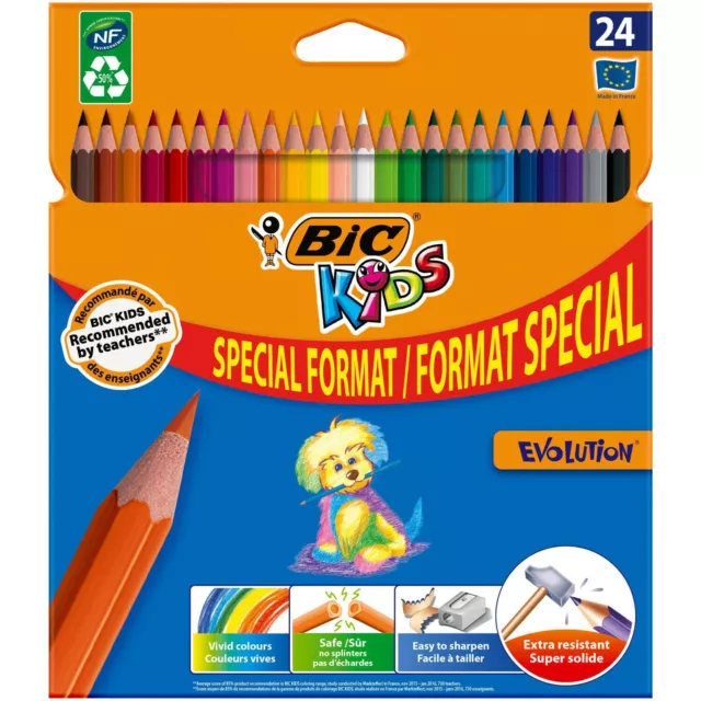 BIC Crayons de couleur kids evolution boite de 24, extra résistant, couleur vive