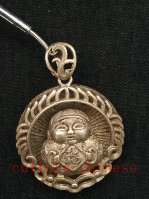 Chinese Tibet Silver Handmade god of wealth Statue necklace Pendant Collection
