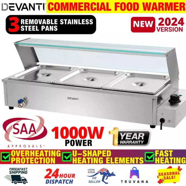 Devanti Commercial Food Warmer Bain Marie Electric Buffet Pan Stainless Steel