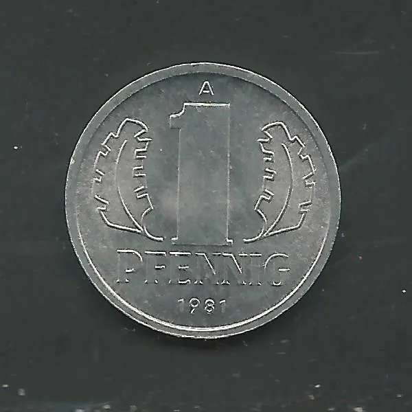 Germany, East, 1981-A,  1 Pfennig, Aluminum,  Km#8.2,  Brilliant Uncirculated