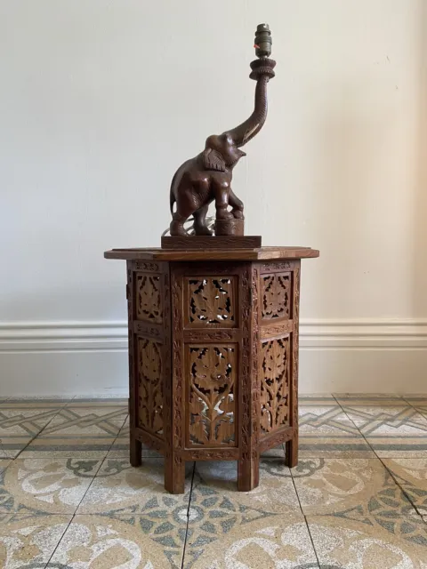 An Early to Mid Century Carved Wood Anglo Indian Table Lamp 44cm tall, C1940s