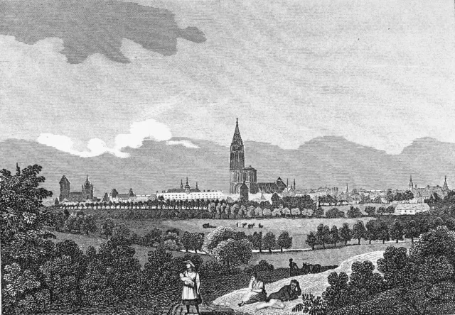 Vue de la ville de STRASBOURG au début du 19eme siècle - Gravure du 19e siècle