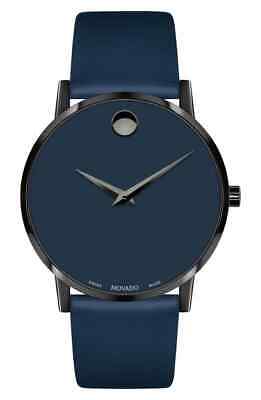 NEW Movado Modern 47 Watch Navy BLUE Dial with Navy Leather Strap 40mm 0607524