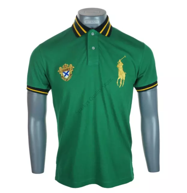 New Authentic Men's Ralph Lauren Big Pony Polo Shirt Slim Fit Green Embroidered